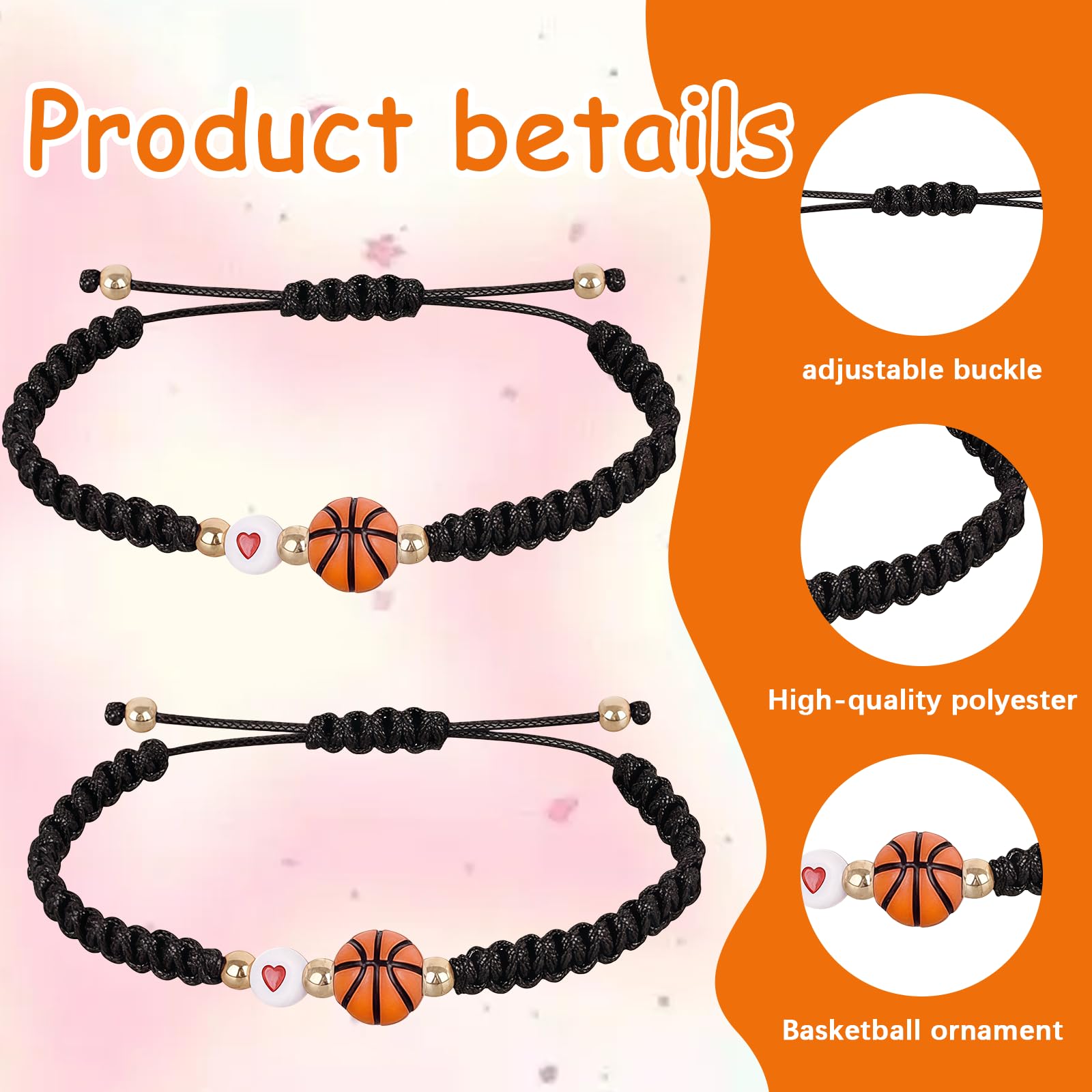 Bracciale per Ragazzo Basket, Set di 2 Braccialetti Regolabili in Materiale Resistente, Regalo per Giovani Appassionati di Basket, Accessori Sportivi per Bambini, Perfetto per Compleanni e F