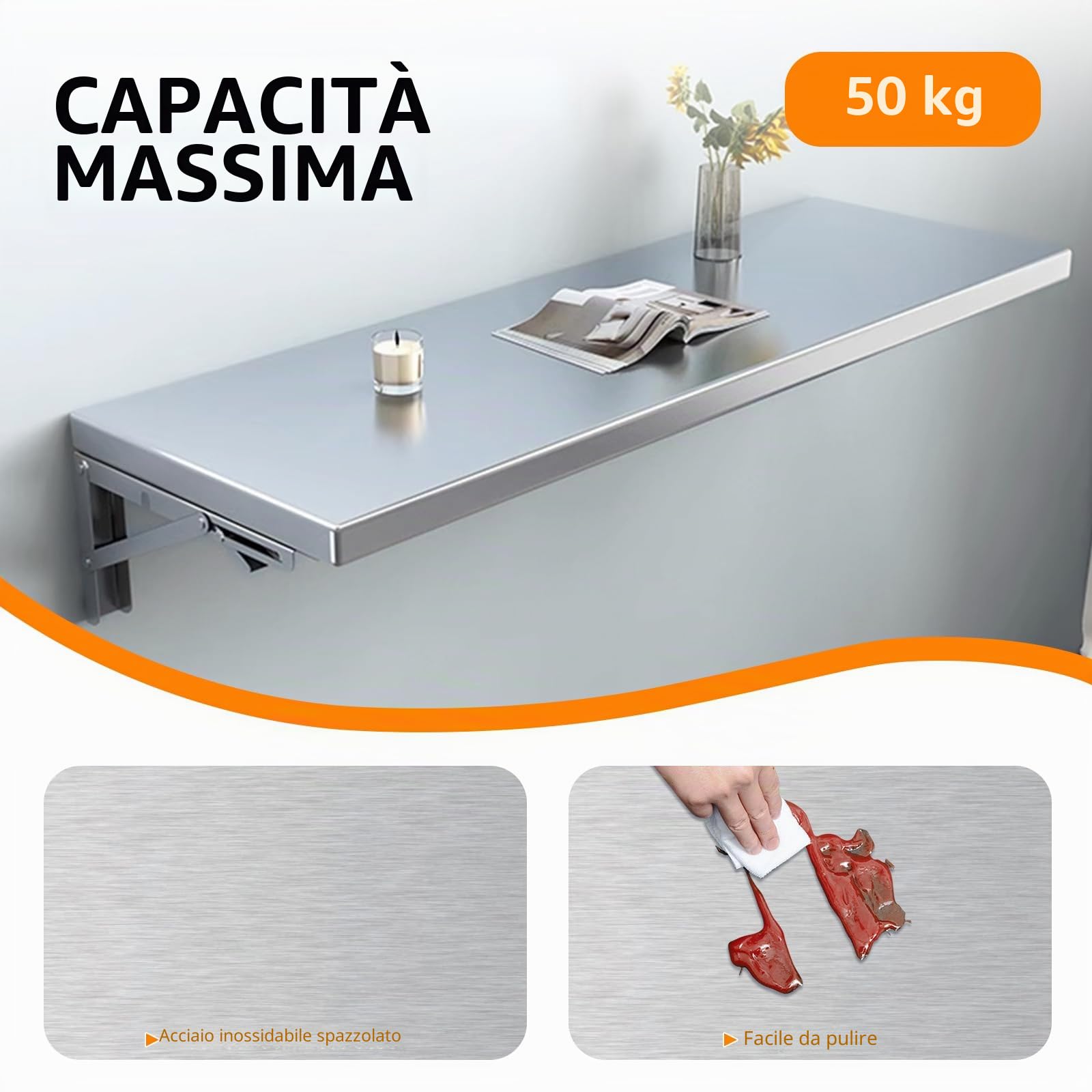 TAIMIKO - Mensola da parete in acciaio inossidabile, pieghevole, a parete, per cucina commerciale, food truck, ristorante, garage, lavanderia, stanza utilità, tavolo pieghevole per lavanderia (60 cm)
