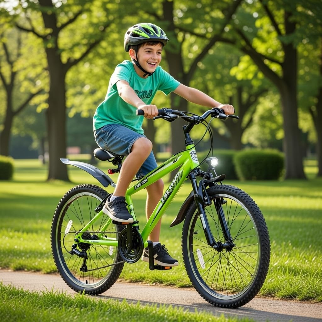 Talson 26 Zoll Mountainbike Fahrrad mit Gabelfederung und Beleuchtung mit 21-Gang Shimano in Grün