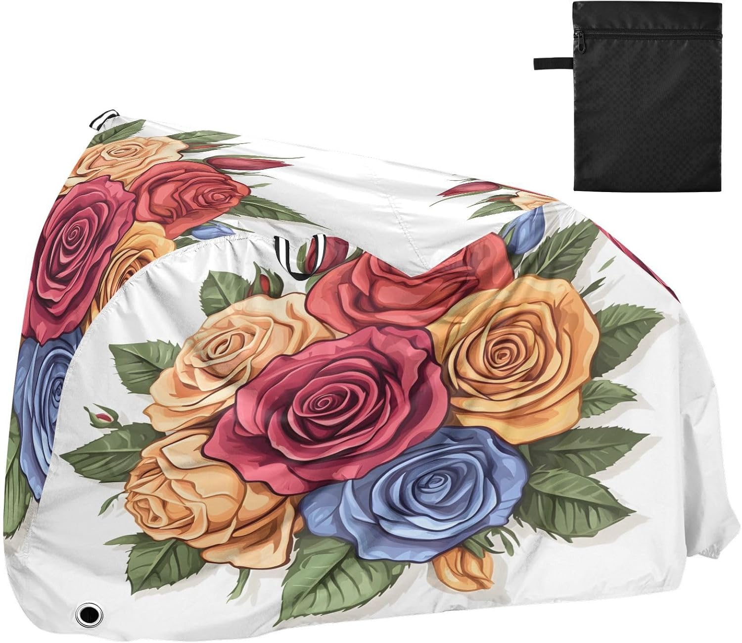 ALAZA Colorful Rose Bouquet Flower Bike Cover Waterproof Outdoor Ebike Bicycle Covers Tarp Protection for 1/2 Bikes, Sun UV Dust Wind Proof