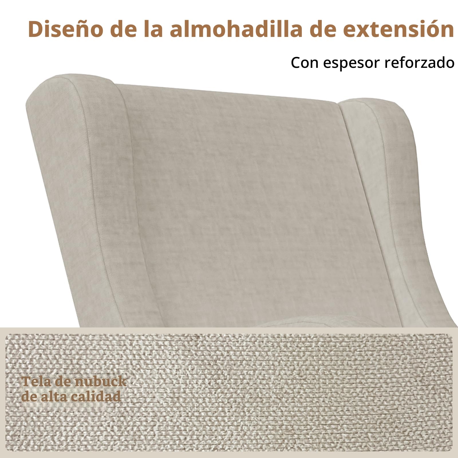 Mecedora para relajarse, sillón balancín, Silla de lactancia, silla basculante con lana de oveja y cojín lumbar y 2 bolsillos laterales,cómoda sillaa de lectura para salón o dormitorio (Beige)