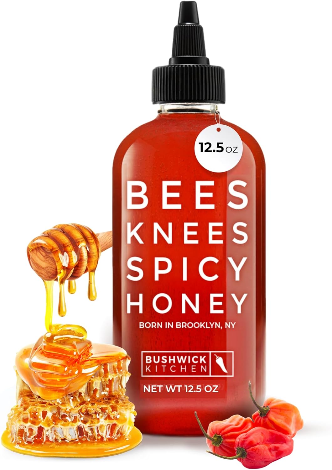 Bees Knees Spicy Honey, 12.5 oz Pure Honey Infused with Oleoresin Habanero Peppers, Gluten Free, Paleo Friendly, Wildflower Natural Hot Honey, Hot Sauce Gifts, Food Gifts, Unique Gifts