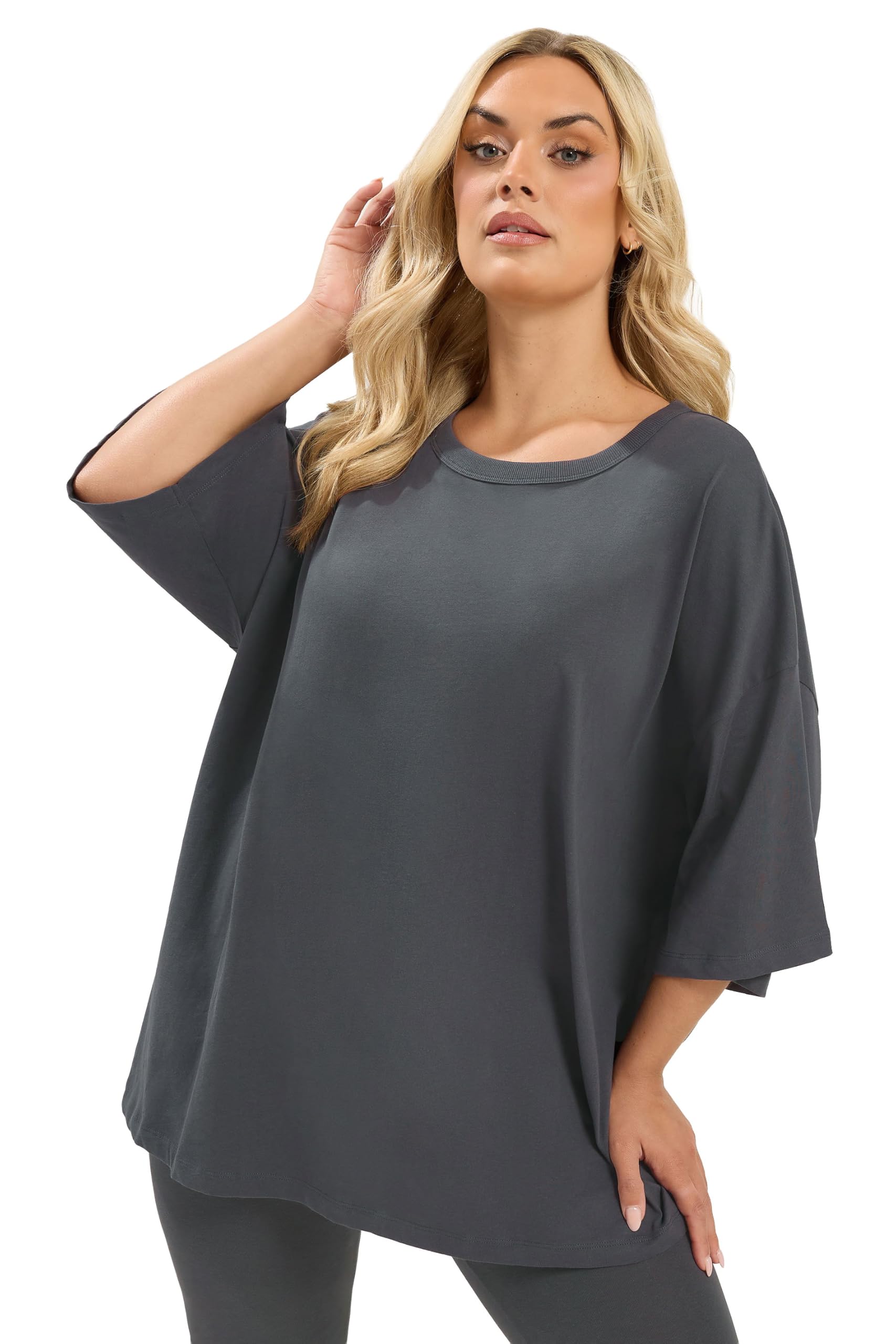 Yours Curve Grey Oversized Boxy T-Shirt - Women's - Plus Size Curve