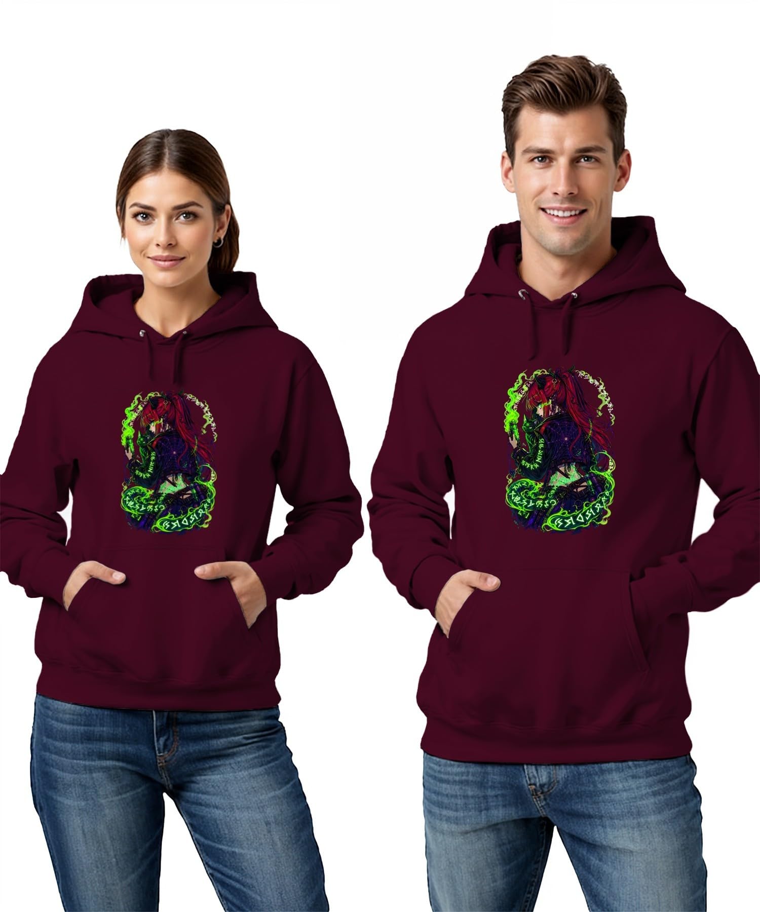 Anime dziewczęca demonin czarownica Japonia Y2K bluza z kapturem | Manga Otaku Succubus Witchcraft Pajęczyna Świecąca Cyberpunk Fantasy Okult Dark Art Alternative Cosplay