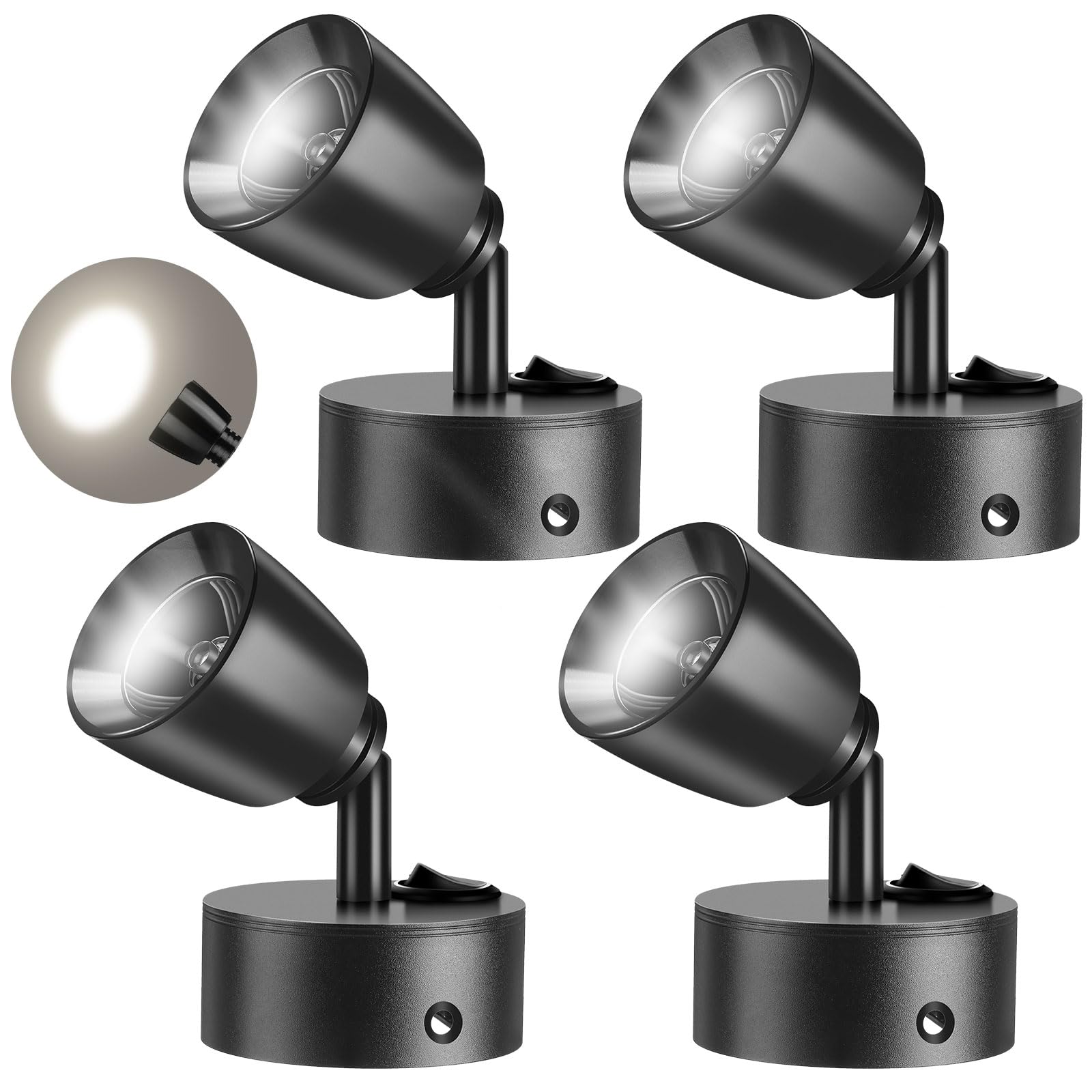 VIHOSE 4 Pieces DC12V- 24V RV Lights Interior Reading Lamp Rotatable LED Bedside Lamp 3W RV LED Spotlight for Boats, Trailers, Vans and Motorhomes (Black, White Light 6000K)