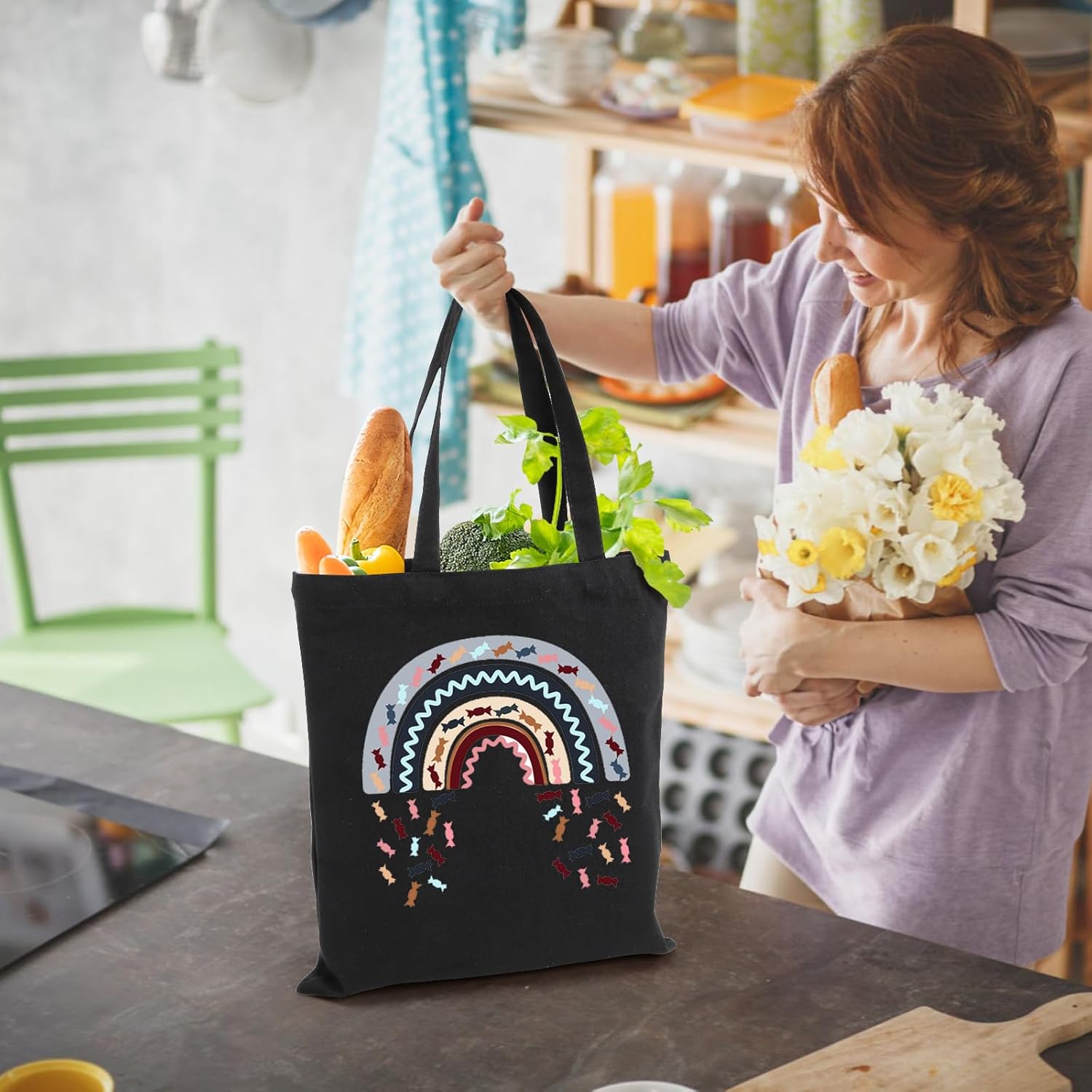 12 Pack Canvas Tote Bags, Sublimation Blank Grocery Bag with Handle, 15x13 In Reusable Medium Shopping Cloth Bag for DIY, Painting, Crafting, Embroidery, Advertising, Promotion, Gift, Activity - Image 6