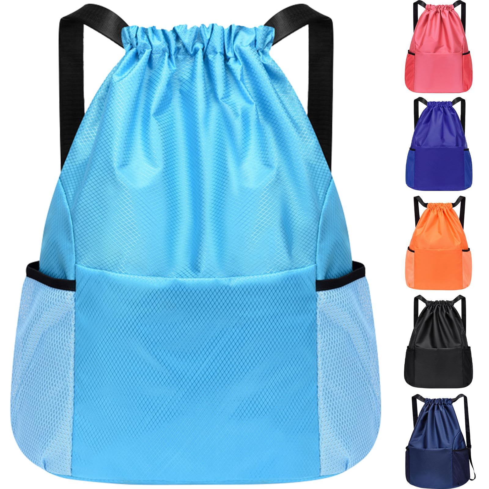 InfiniZer Sports Drawstring Bags Waterproof Swimming Bag for Kids Adults Unisex Large Capacity Foldable Gym Bag for Swimming Gym School Travel Hiking (Lake Blue)