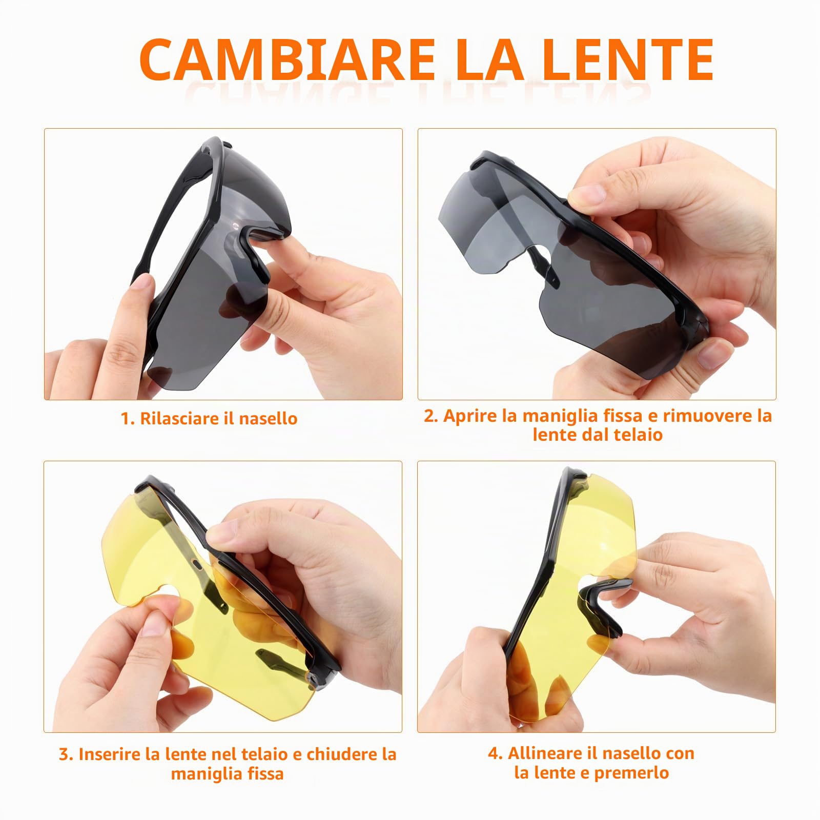 Occhiali Sportivi ANSI Z87.1, Occhiali da Tiro, Occhiali da Sole Antiappannamento con 3 Lenti per Uomo Donna Ciclismo, Escursionismo, Corsa (Nero)