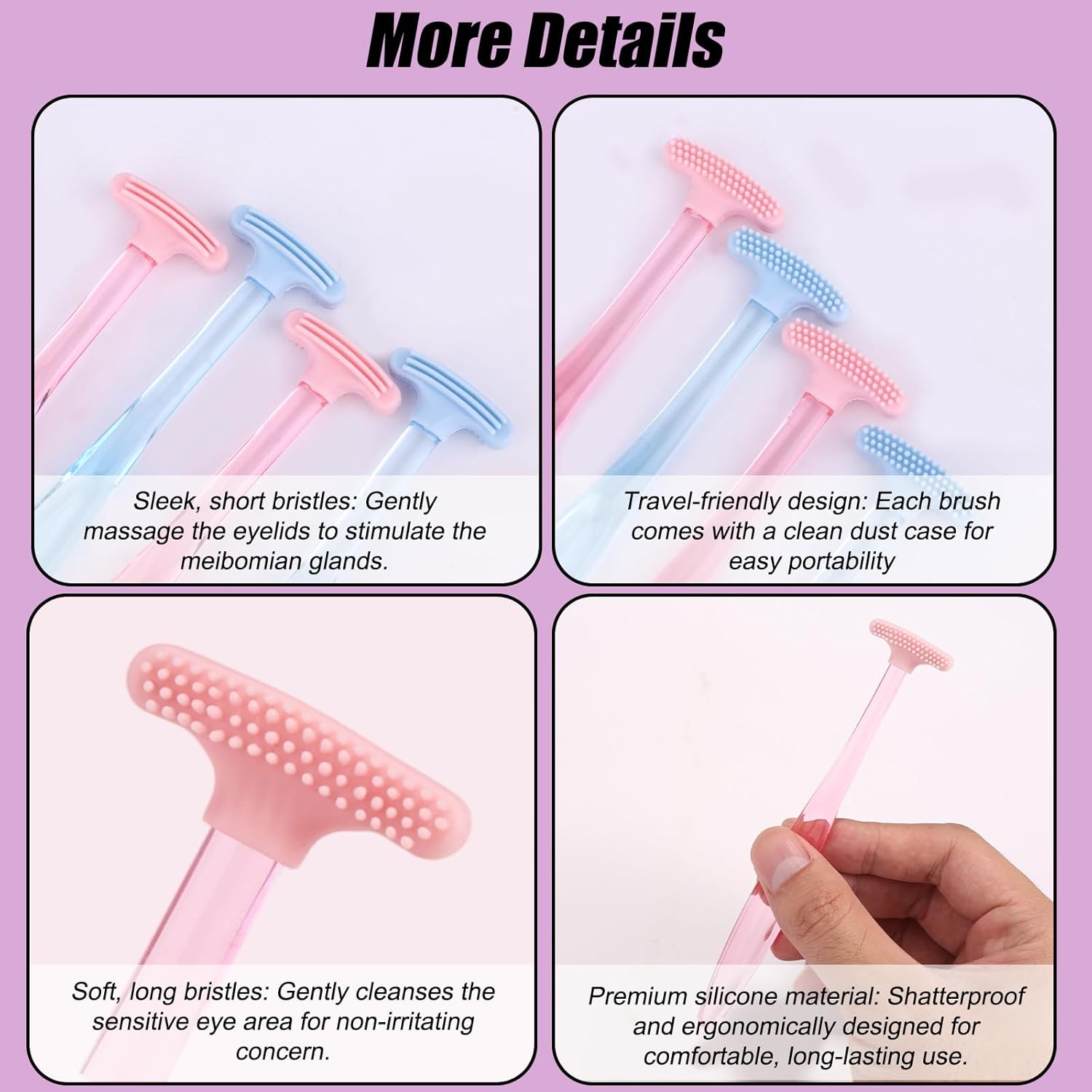 4pcs Eyelid Brushes, Silicone Plastic Ultra Soft Eyelid Margin Cleansing Brushes Practical Cleansing Tool Accessories for Gently Cleaning Oil and Dirt (2 Colors) - Image 5