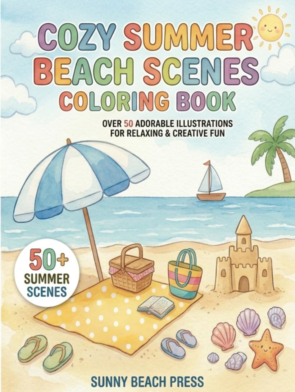 Adorable Cozy summer aesthetic scenes Beach Coloring Book: Cute Animals, Relaxing Vacation Scenes, Beach Days, Camping Adventures & Adorable Cozy Moments for Stress Relief and Creative Fun