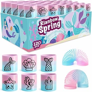 120 Pcs Mermaid Spring Toys, Mini Rainbow Springs Party Favors for Kids, Perfect for Birthday Parties, Classroom Prizes, Goodie Bag Stuffers, Celebrations, Basket Filler, Plastic Coil Spring Bulk.