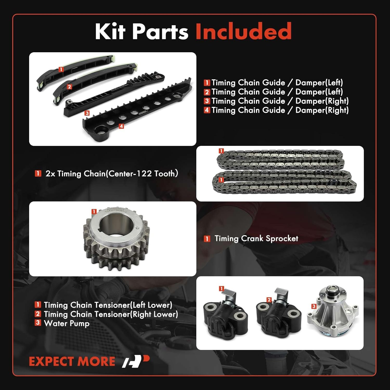 A-Premium Engine Timing Chain Kit W/Water Pump & Sprocket & Tensioner & Guide Compatible with Ford & Lincoln Cars - F-150, F-150 Heritage, F-250 F-350 Super Duty, Expedition, E-150, E-250-5.4L