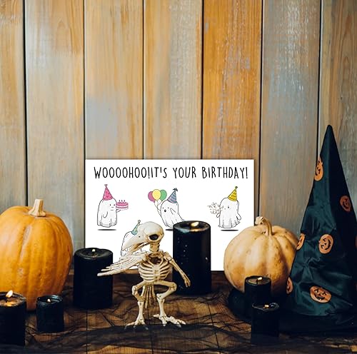 Miniatura 6 de Tarjeta de cumpleaños de fantasmas lindos para niñas y niños, regalos de cumpleaños de Halloween para mujeres y hombres, tarjeta de cumpleaños de