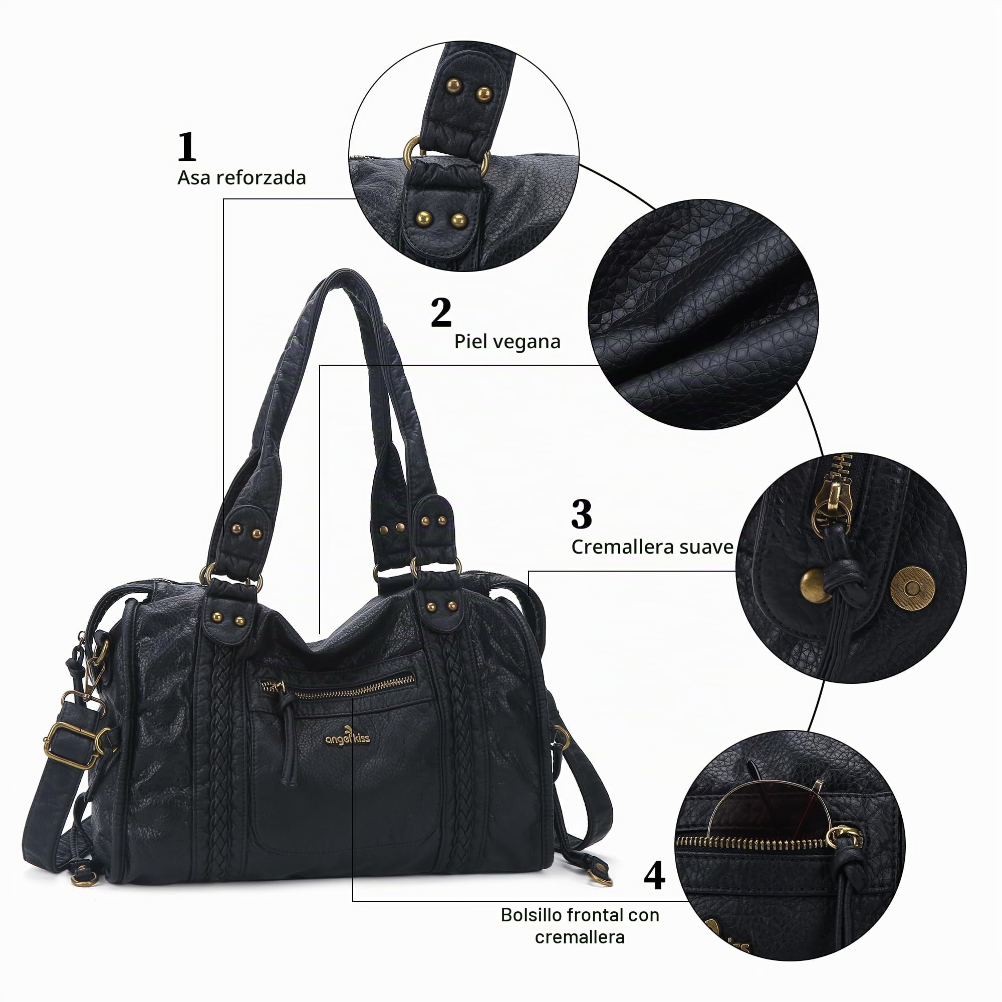 Angel Kiss Hobo Bags - Bolso de mano para mujer, de cuero vegano, bolso grande de hombro