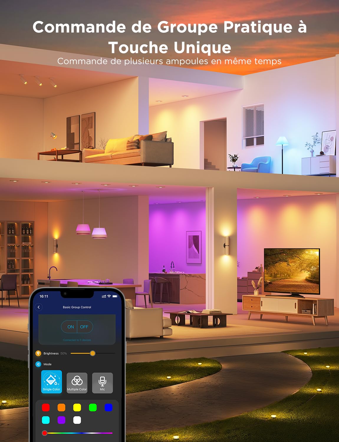 Govee Ampoule Connectée WiFi, Ampoule LED GU10 RGBWW Fonctionne avec Matter, Alexa et Google Home, Lampe GU10 Intelligente 400LM Dimmable, 16 Millions de Couleurs, Synchronisation de Musique, 4 Pack | Fonctionne avec Matter, Alexa et Google Home, Lampe GU