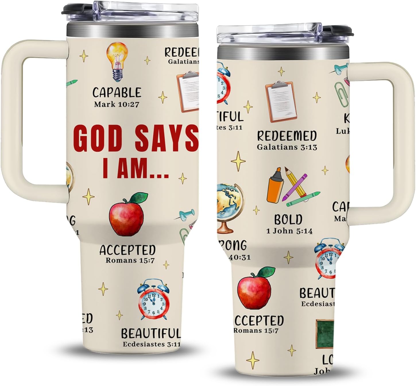 Christian Teacher Gift, 40oz God Says I Am Teacher Tumbler With Handle, Christian Gifts for Women, Inspirational Religious Birthday Gifts for Teachers Bible Verse Cup, Teachers Appreciation Gifts