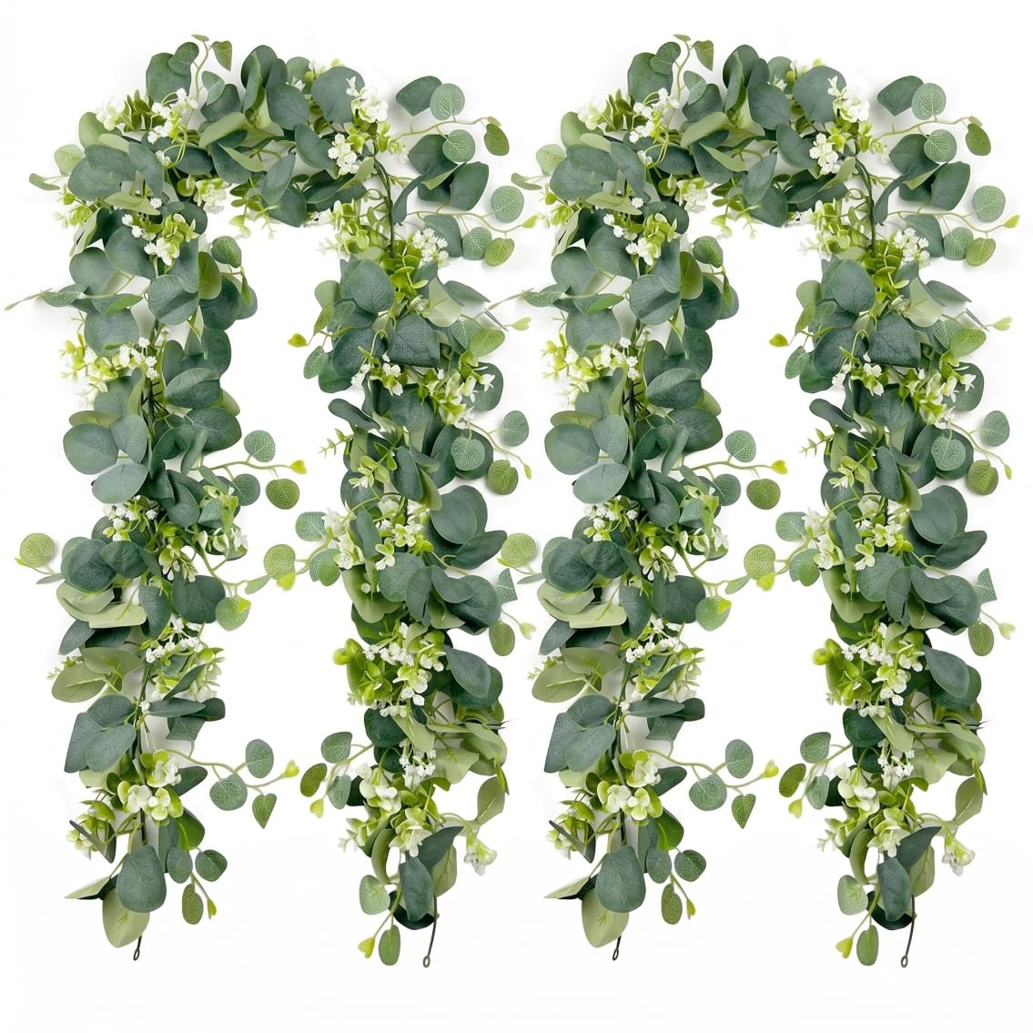 Xoeryoy Faux Eucalyptus Garland, 2pcs Artificial Eucalyptus Garland Vines Lifelike Greenery Garlands With Soft Leaves & Tiny Flowers For Home Event Decor, Green