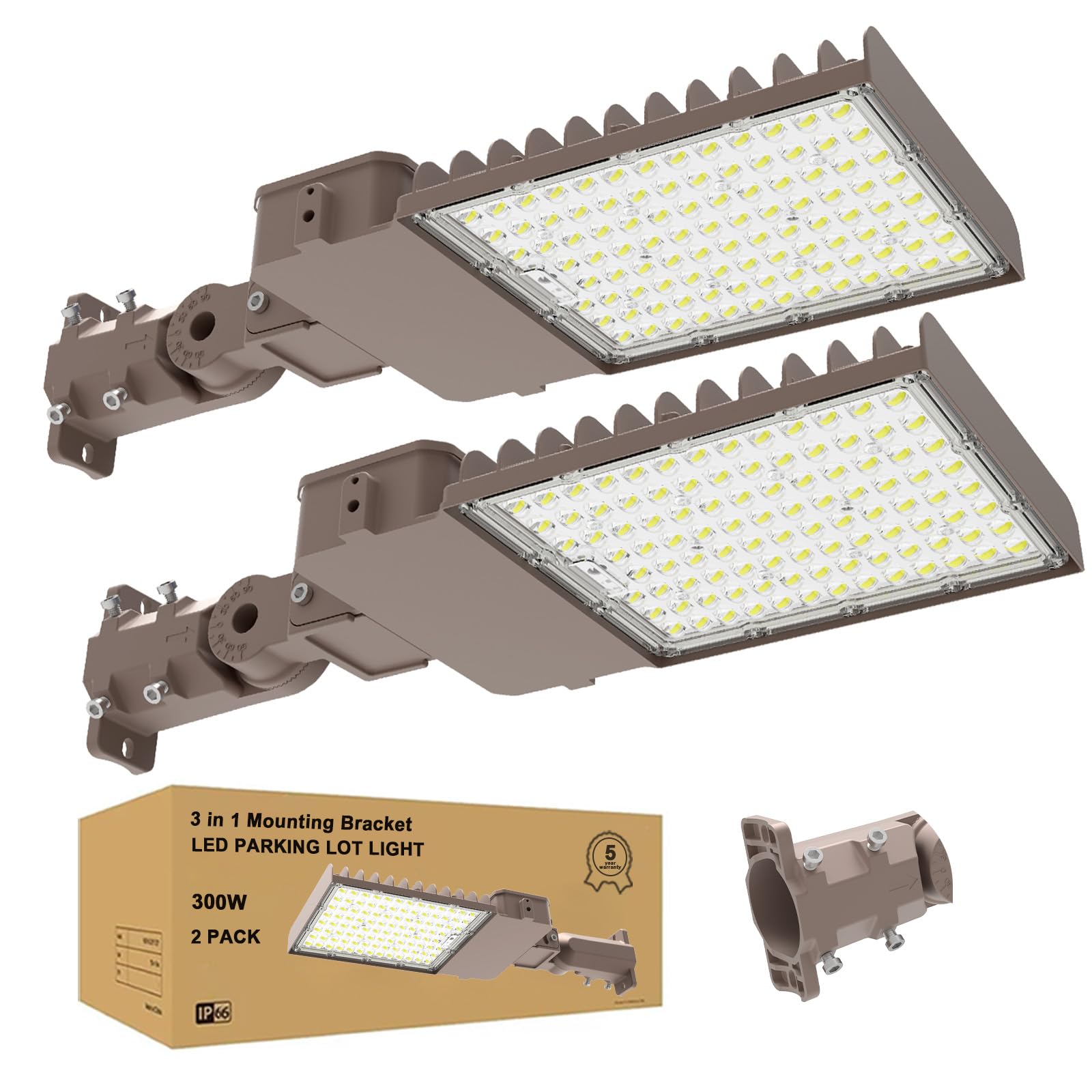 300W Parking Lot Light - Arm &amp; Slip Fitter Mount for Outdoor