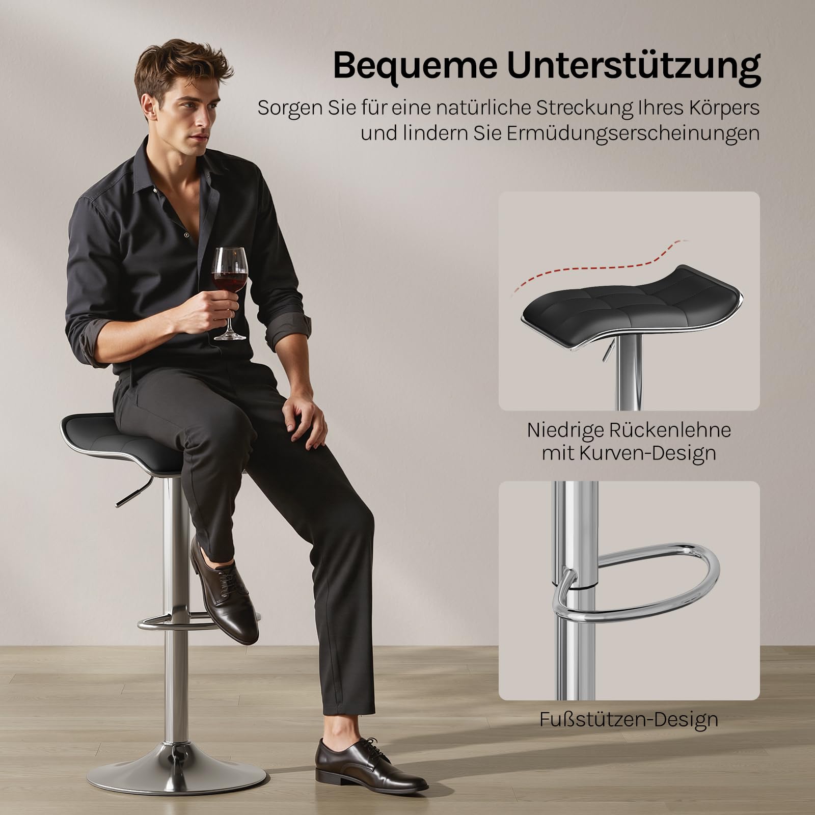 WOLTU Barhocker 2er Set, Barstuhl Höhenverstellbar, Schwarz