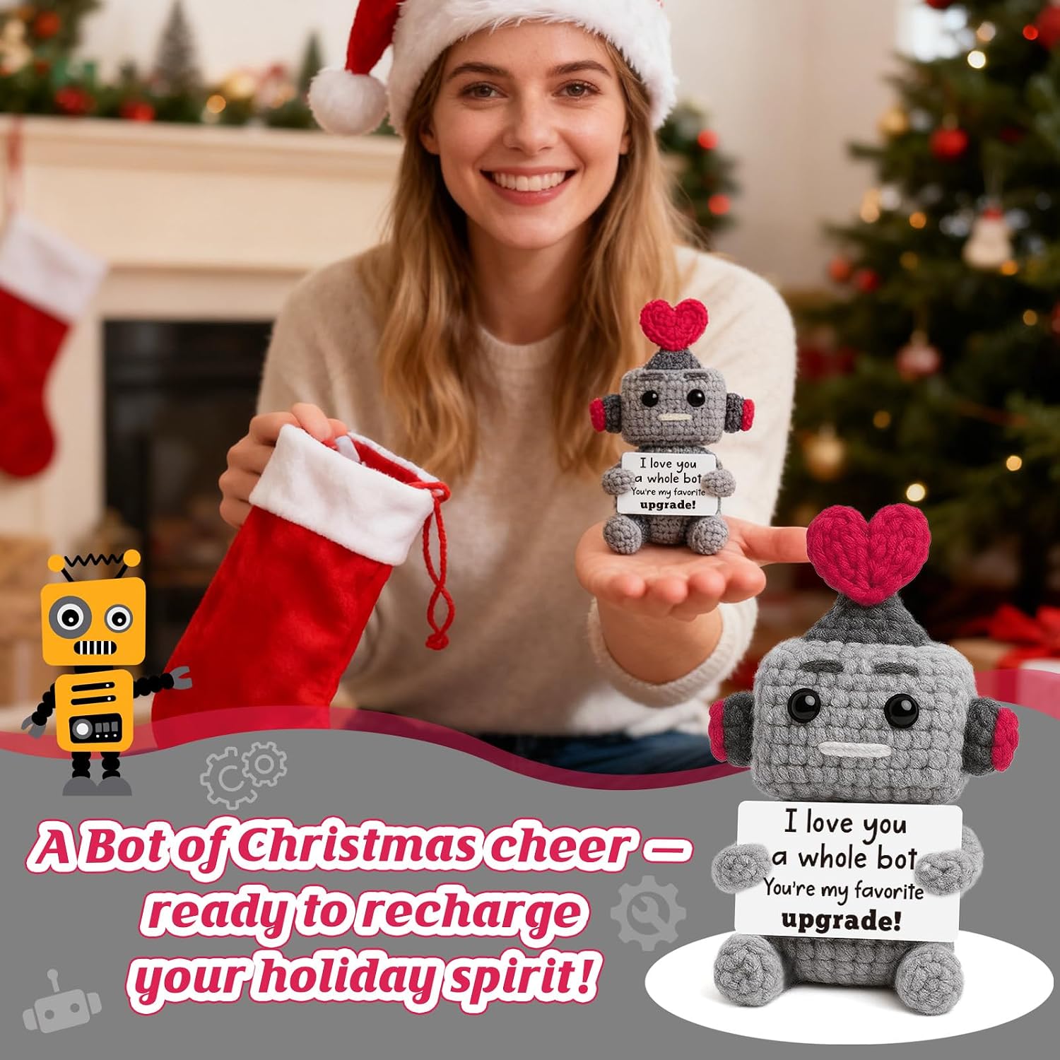 I Love You Gifts for Boyfriend Girlfriend Him Her - Christmas Stocking Stuffers Gifts for Women Men, Anniversary Valentines Birthday Xmas Presents for Husband Wife - Handmade Crochet Robot