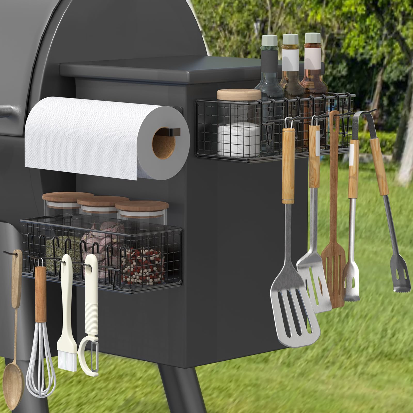 viespe 2 Set Magnetic Storage Bin with Paper Towel Holder for Traeger