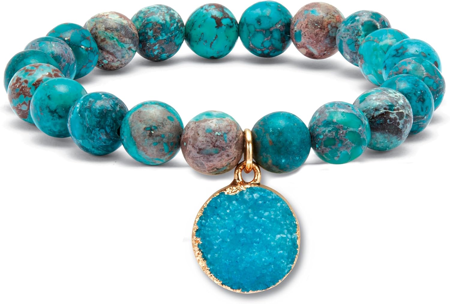 PalmBeach Goldtone Genuine Blue, Jasper Jaspers, Set Drop Necklace (30mm), 34 inches