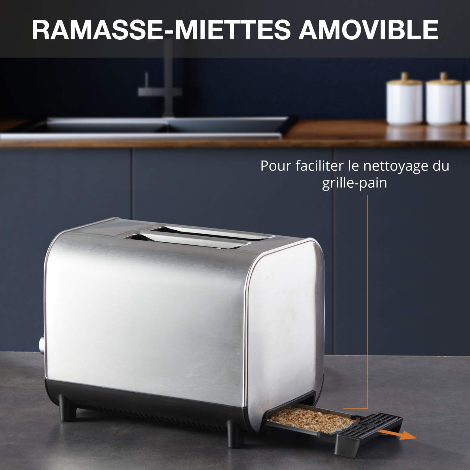 Krups Grille-pain 2 fentes larges, Inox brossé premium, 8 réglages température, Remontée extra-haute, Tiroir ramasse-miettes, Excellence KH682D10