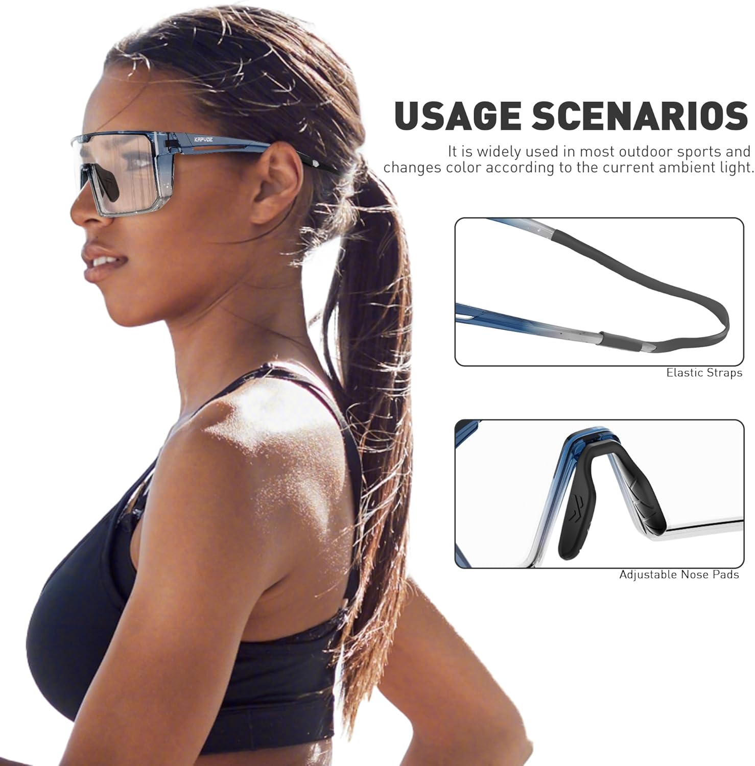 KAPVOE Photochromic Cycling Glasses Men Women Clear Mountain Bike Sunglasses MTB Bicycle Riding Sports Triathlon Running K232