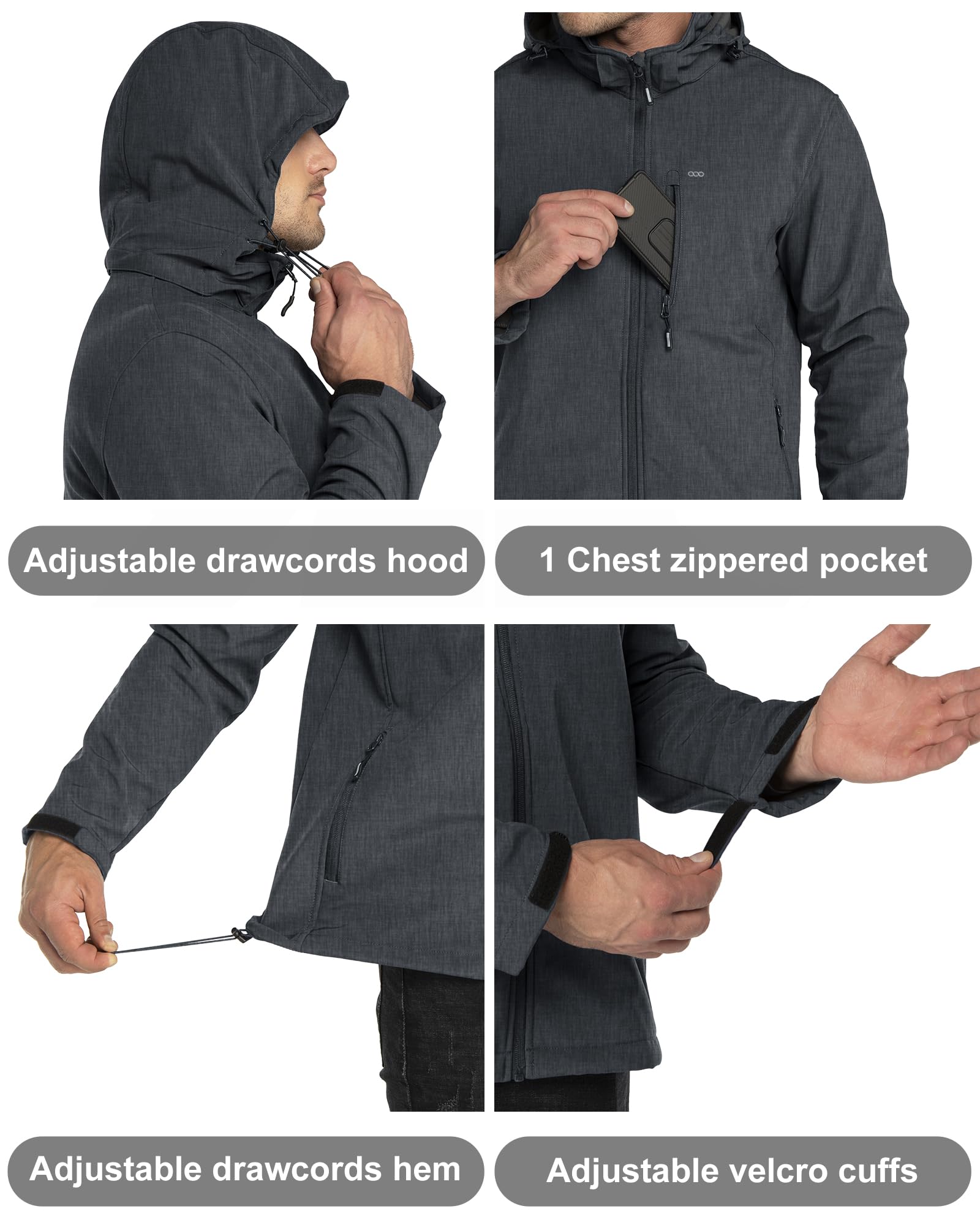 33,000ft Giacca softshell da uomo, impermeabile, antivento, in pile caldo, foderata, antivento, funzionale, per escursioni, bicicletta, campeggio