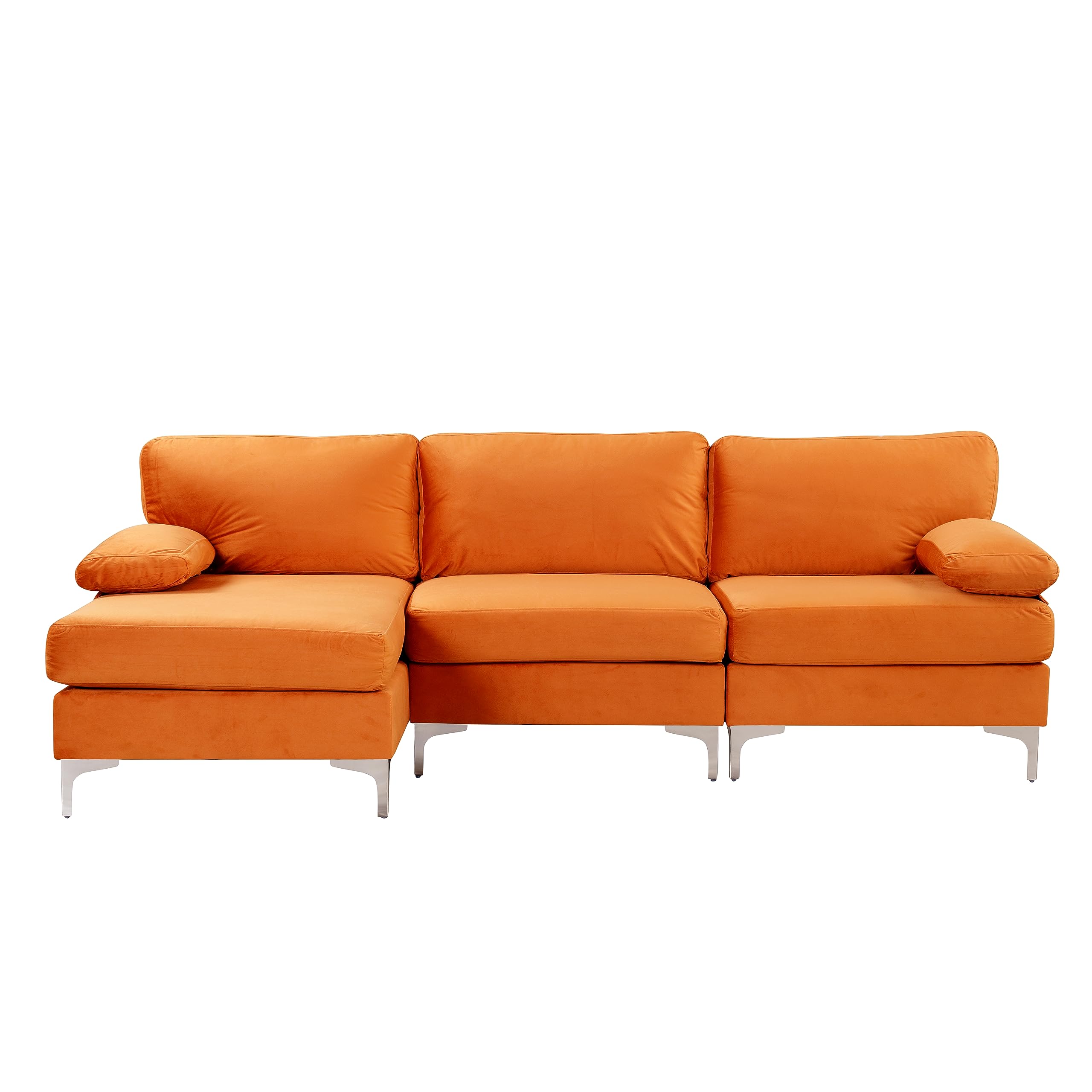 Casa Andrea MilanoModern Large Velvet Fabric Sectional Sofa L-Shape Couch with Extra Wide Chaise, Couch for Living Room Apartment Lounge, Orange