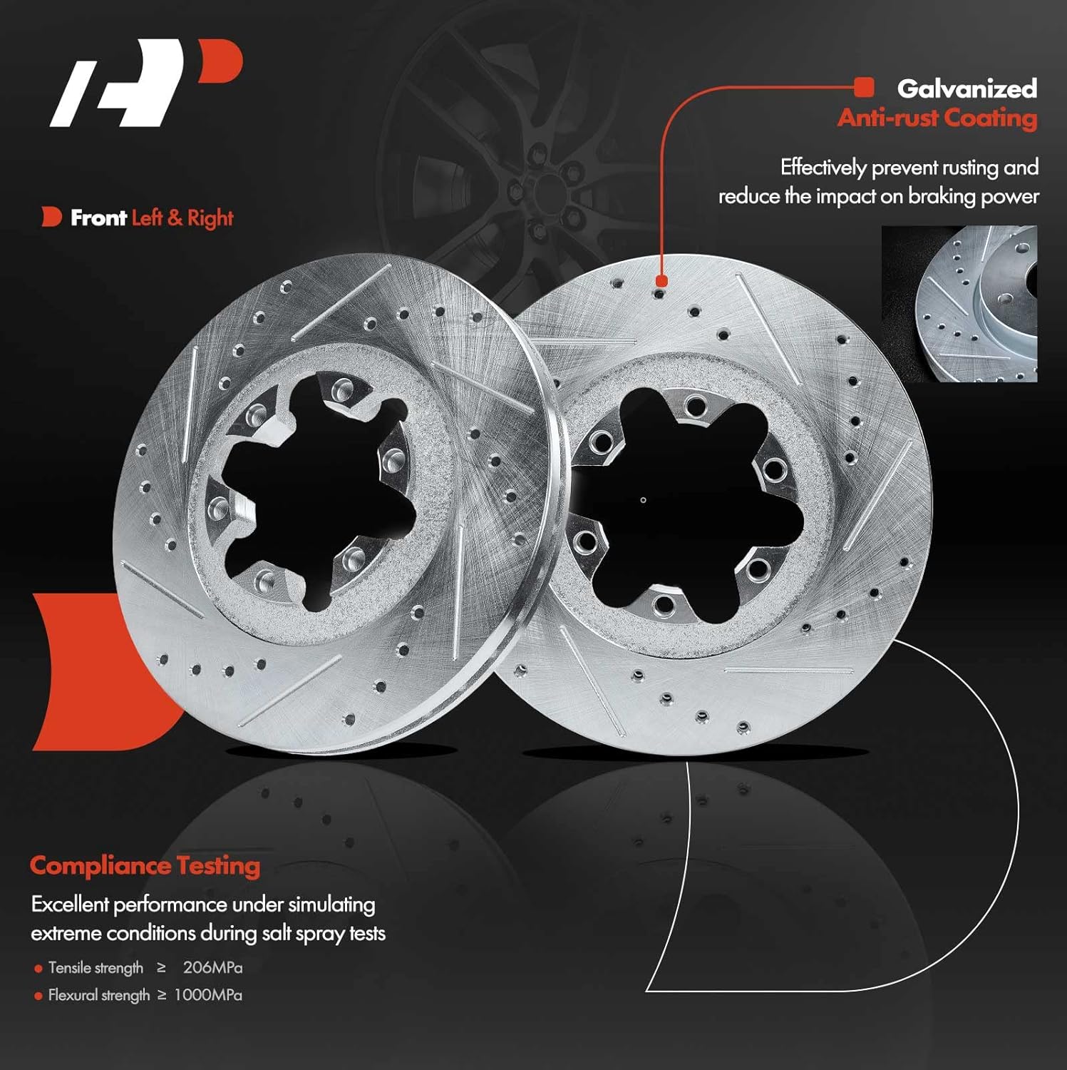 A-Premium 11.03 inch (280mm) Front Drilled and Slotted Disc Brake Rotors + Ceramic Pads Kit Compatible with Select Chevrolet, GMC, Isuzu Models - Colorado/Canyon 2004-2008, i-280, i-350, i-290, i-370