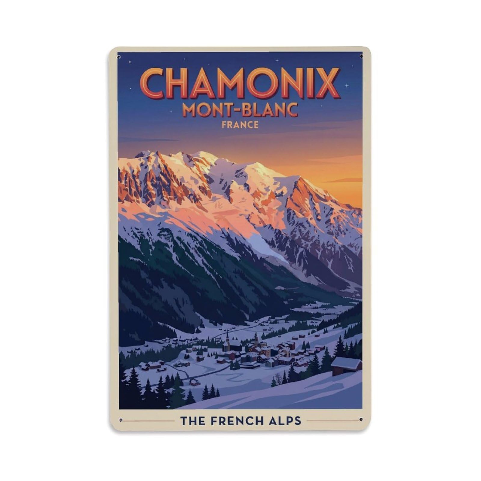 Olhnbad Style Chamonix France Alpine Mountain Travel Vintage Metal Tin Sign
