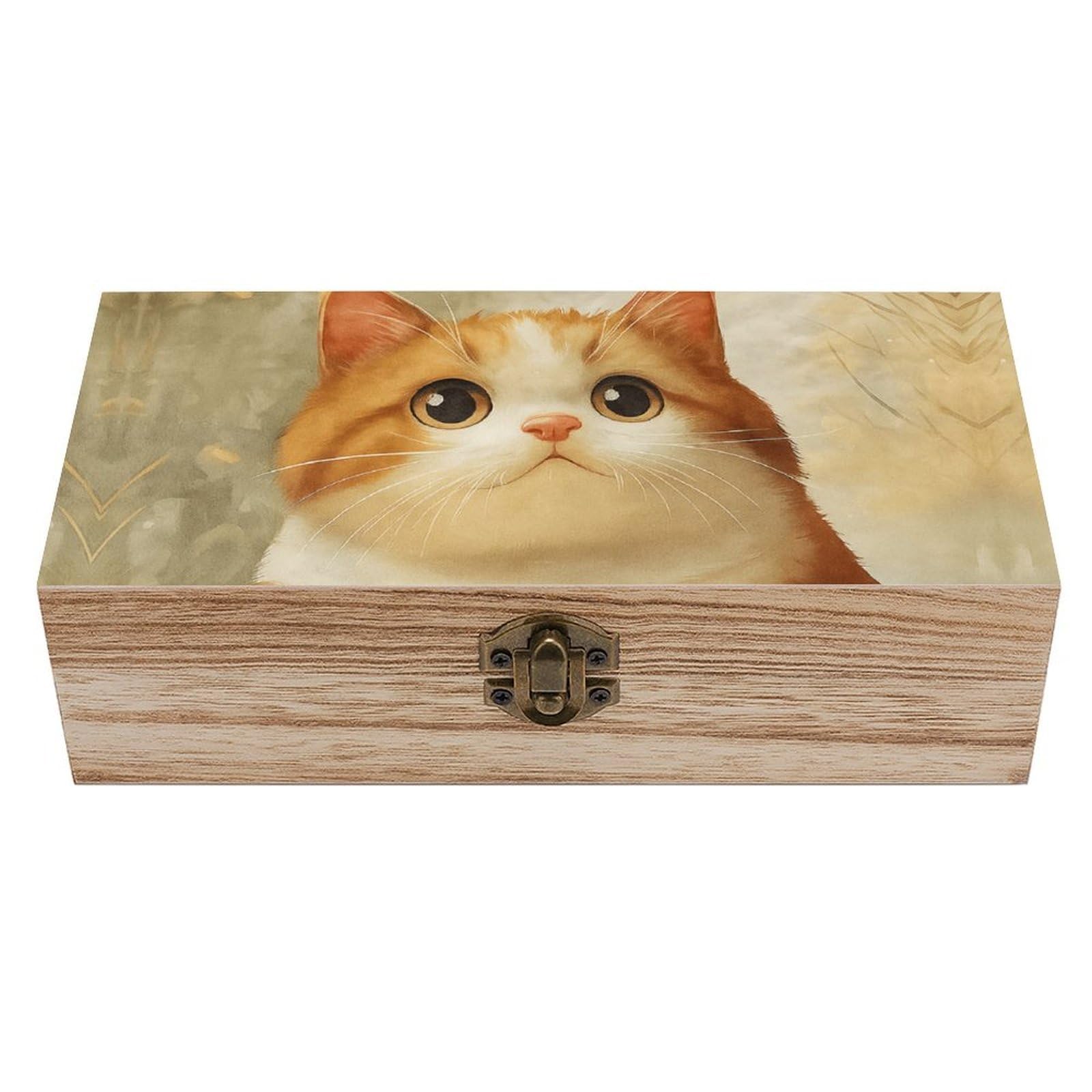 SMAZDFXX Adorable Cat Wooden Storage Box Multipurpose Decorative Box for Jewelry Photo Home Decor