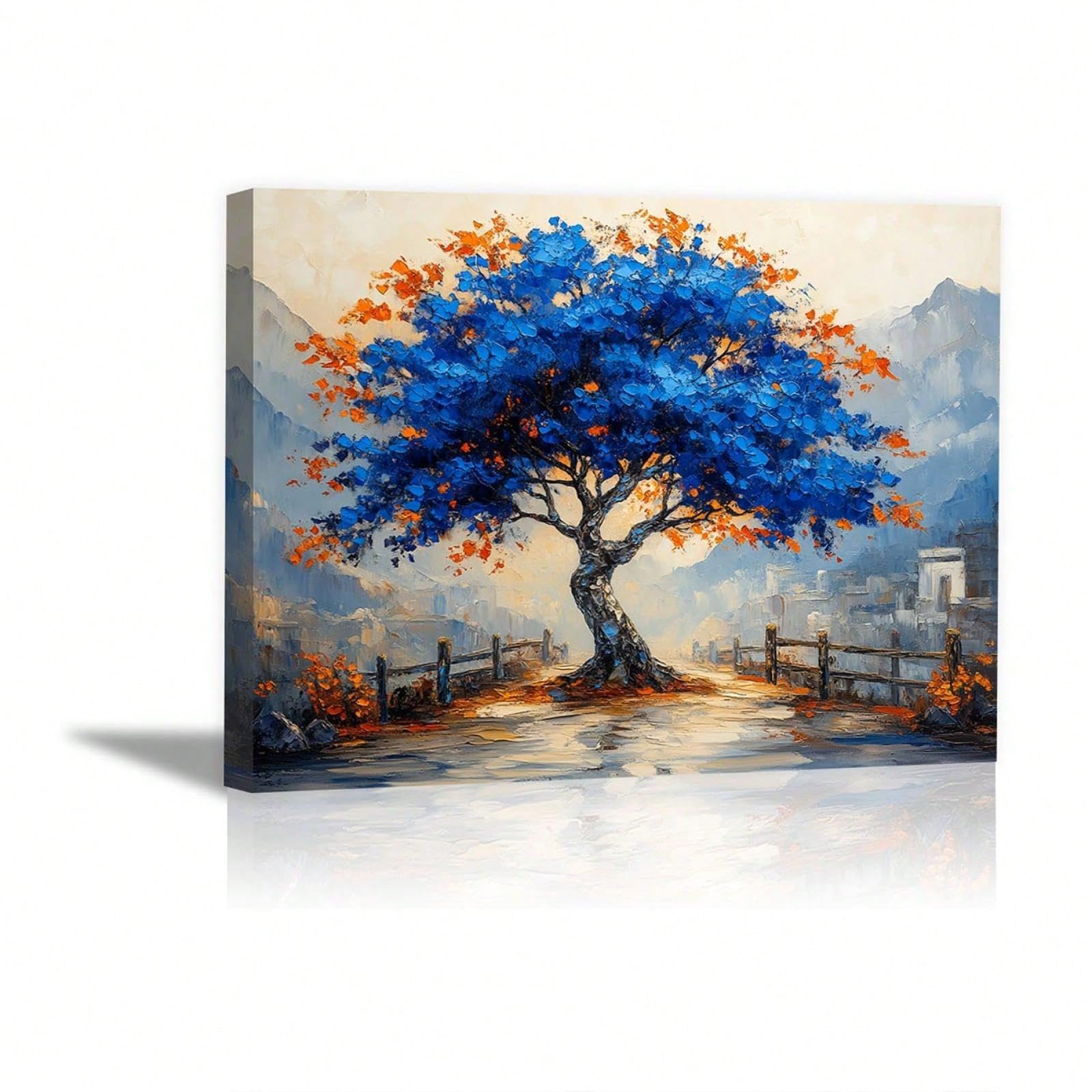 Arbre de vie grande toile murale peinture paysage nature image texturée cadre - 8