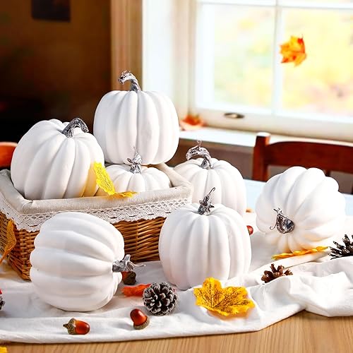 Vista 5 de Liliful 20 calabazas artificiales de espuma de 4.7 x 5.2 pulgadas, calabazas falsas de plástico para decorar decoraciones de simulación de cosecha