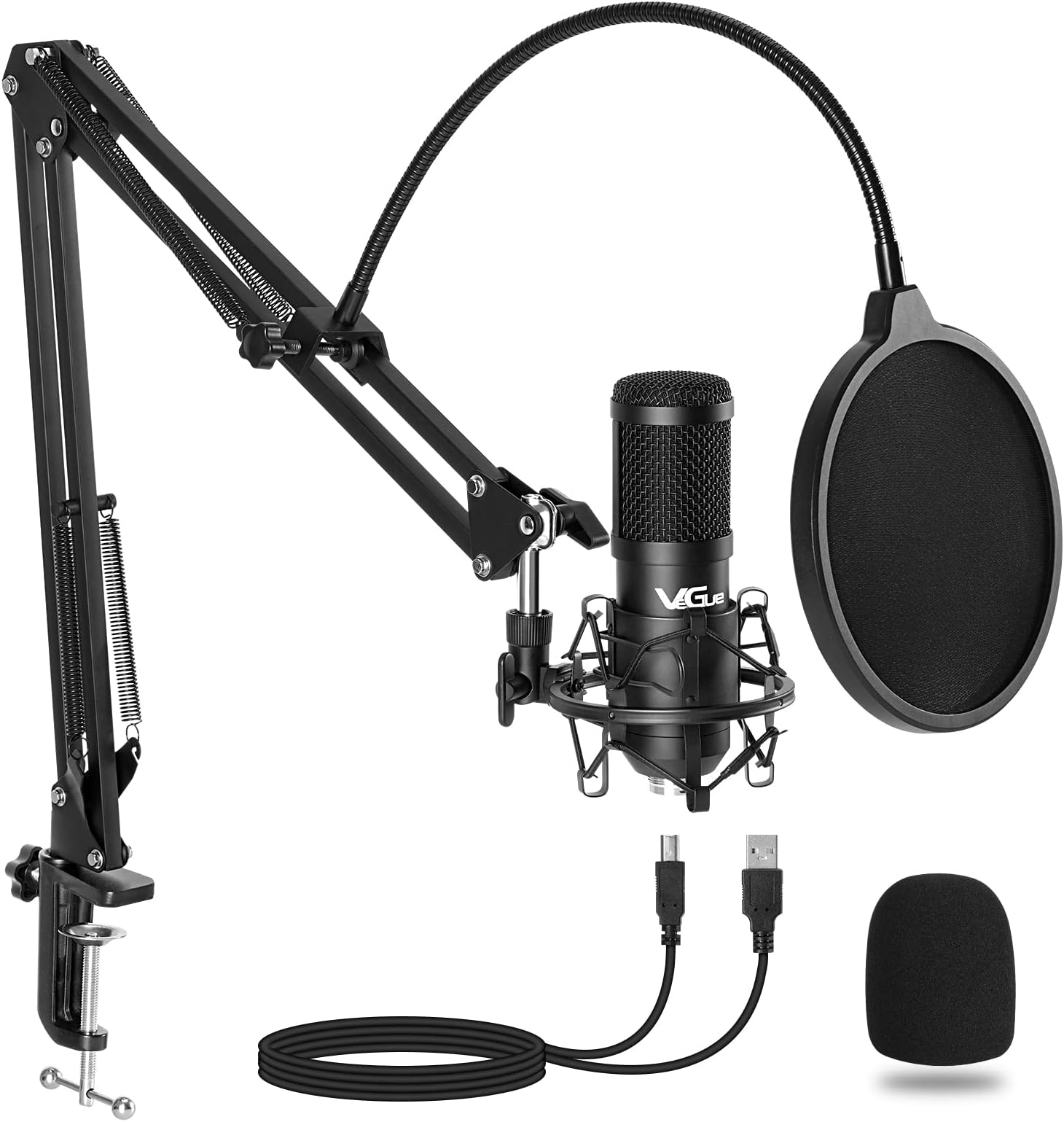 VeGue USB Microphone Kit, 192kHz/24Bit Streaming Podcast PC Condenser Computer Mic Set for Gaming, YouTube Video, Recording Music, Voice Over, Studio Mic with Adjustable Arm Stand (VG-016)