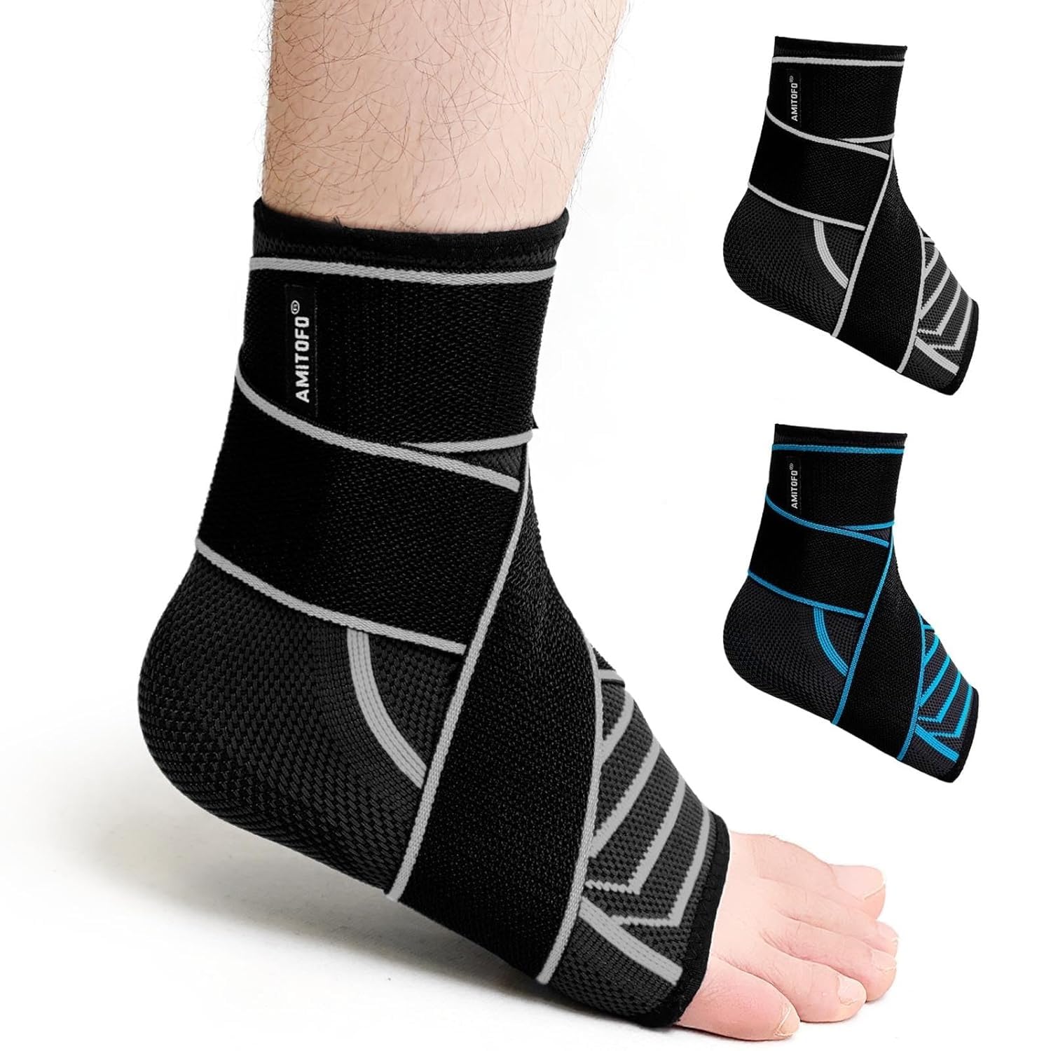 Ankle Brace for Sprained Ankle: Plantar Fasciitis and Achilles Tendonitis Relief, Heel Support for Men and Women with Strap for Foot Swelling and Compression (Single, Black Gray, Large)