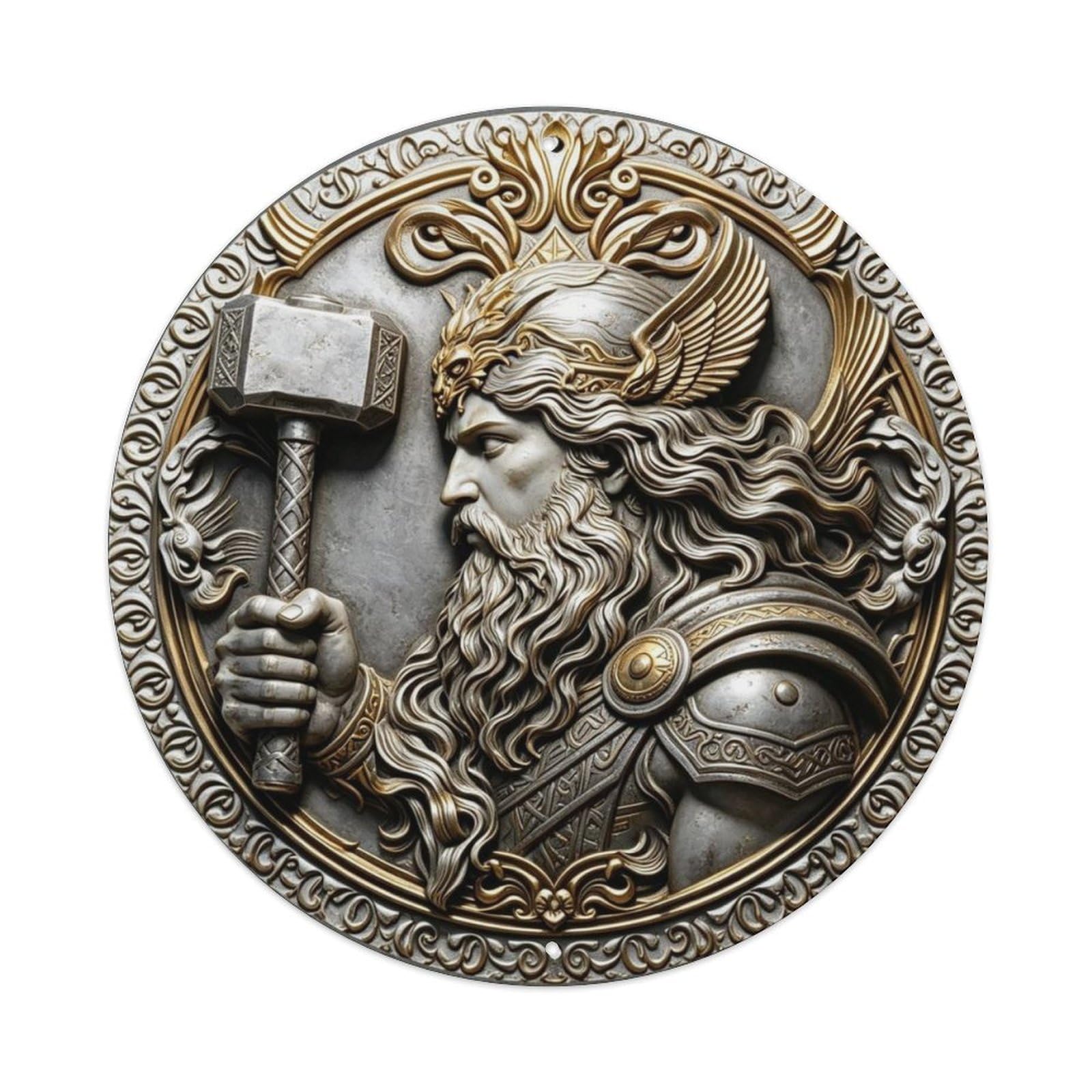 Norse God Thor with Mjolnir 3D Mythology Metal Tin Sign Plaque