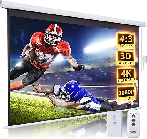 Pantalla de proyector motorizada de 120 pulgadas 43 HD, pantalla de proyector eléctrico desplegable con control remoto, pantallas de proyector