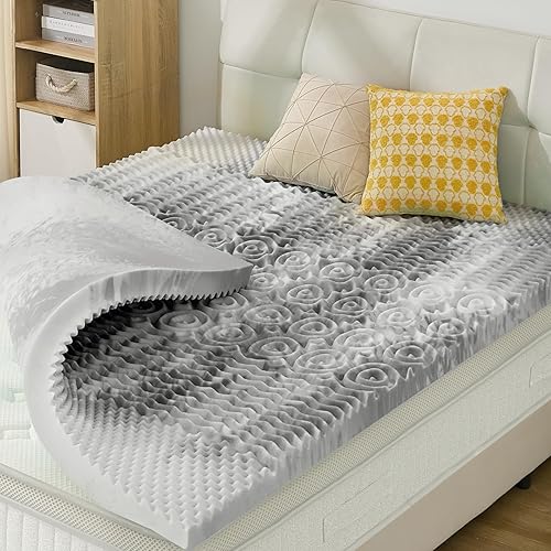 Miniatura 8 de SINWEEK Cubrecolchón de espuma viscoelástica de 2 pulgadas, tamaño Queen, suave para aliviar la presión, diseño de 5 zonas, certificado CertiPUR-US
