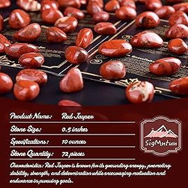 SigMntun Polished Red Jasper Crystal Stone Set - 72 Pcs, 0.5 10 oz Handpicked Tumbled Gemstones Rocks, Pebbles for Reiki, Chakra, Healing