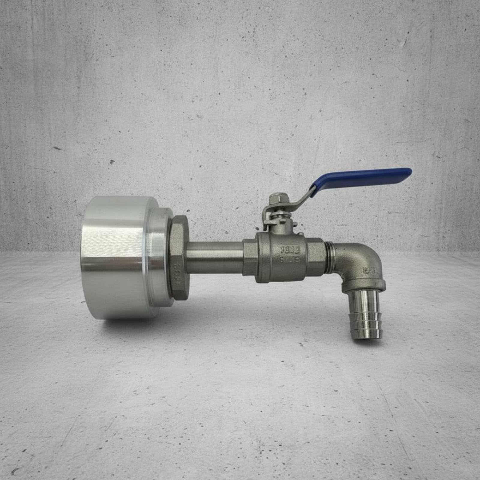 perfk Válvula Adaptadora de Aluminio Válvula de Tanque Adaptador de Contenedor con Rosca Estándar Acero Inoxidable y PVC Opcionales Adecuada para, 48MM, Acero Inox 45°
