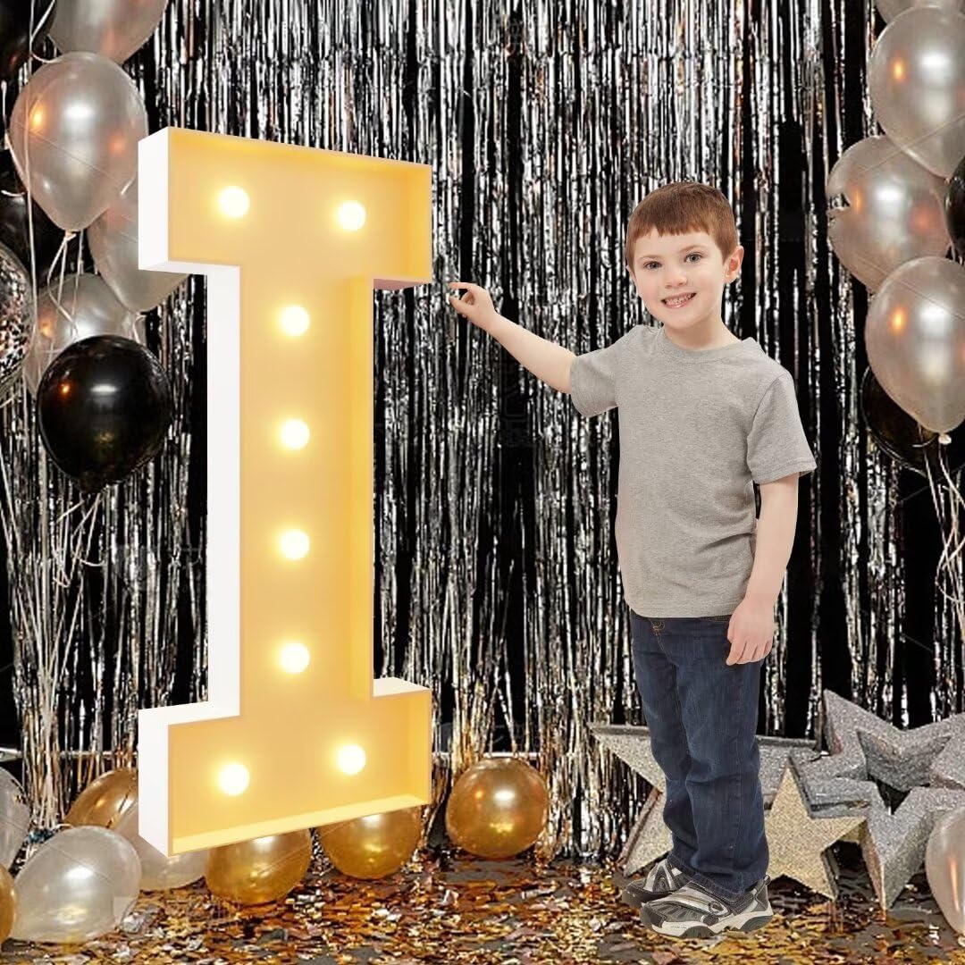 70cm-2.3ft Letter I Decor Light Up Number for Birthday, Black Marquee Light Up Mosaic Pre-cut Foam Board Set for New Year Anniversary Party