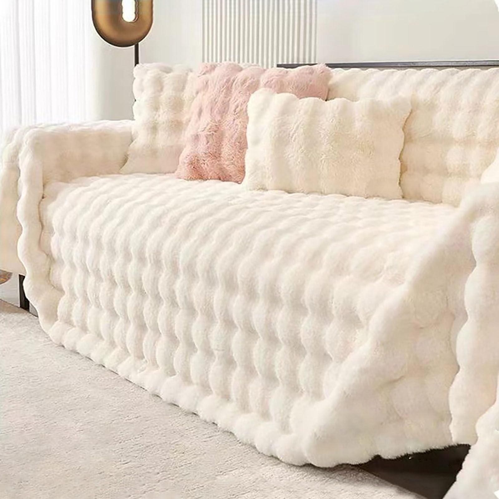 Housse de canapé en peluche blanche haut de gamme pour grand angle en L