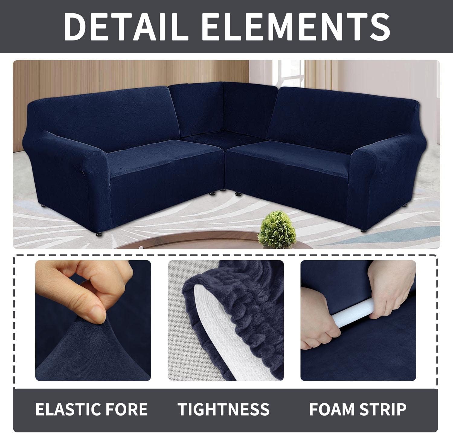 5 Seats L Shape Velvet Stretch Recliner Corner Sofa Cover, Corner Sofa Covers for Sectional Sofa Set, for Reclining L Shape Sofa Slipcovers Thick,Soft,Washable Durable Furniture Protector (L-5-Navy)