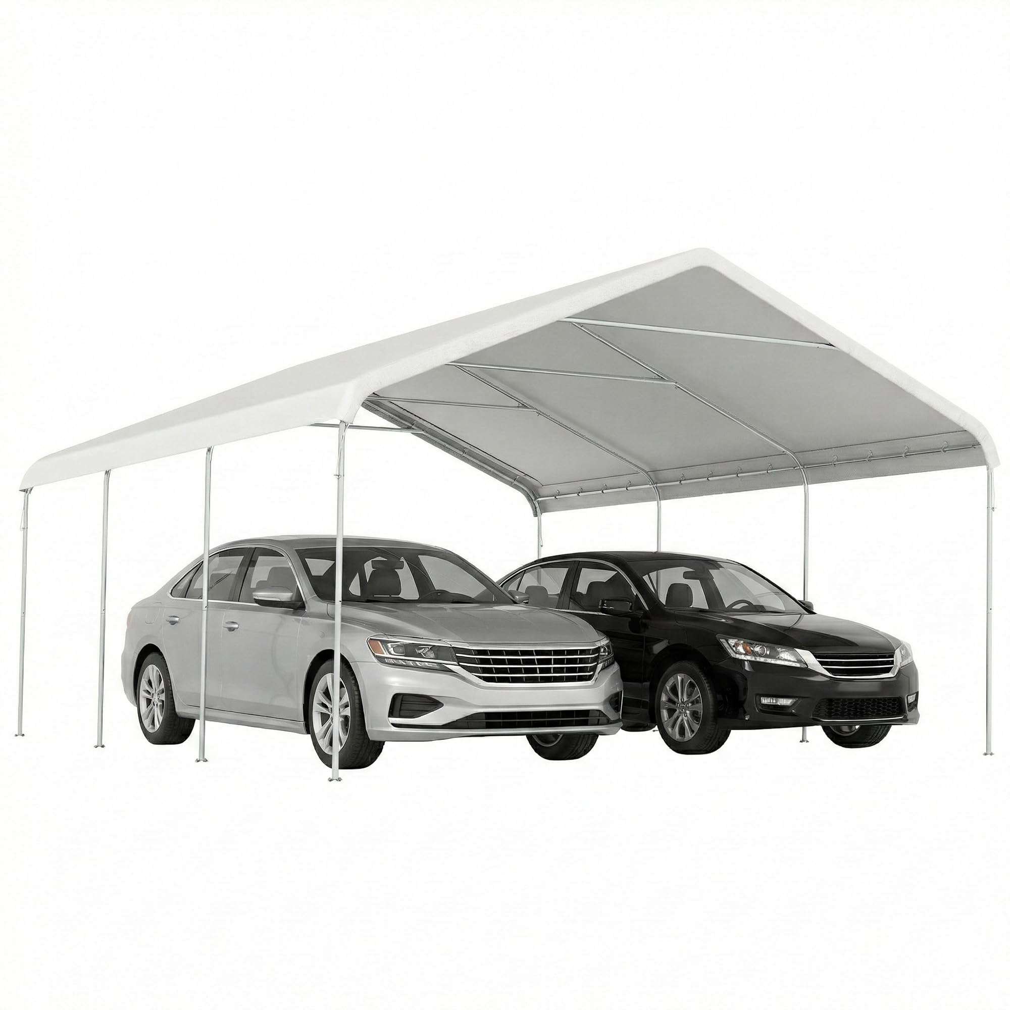 Outsunny Tettoia Auto 5x6 m Acciaio Zincato UV Resistente Tenda Garage SUV Camion Moto Crema