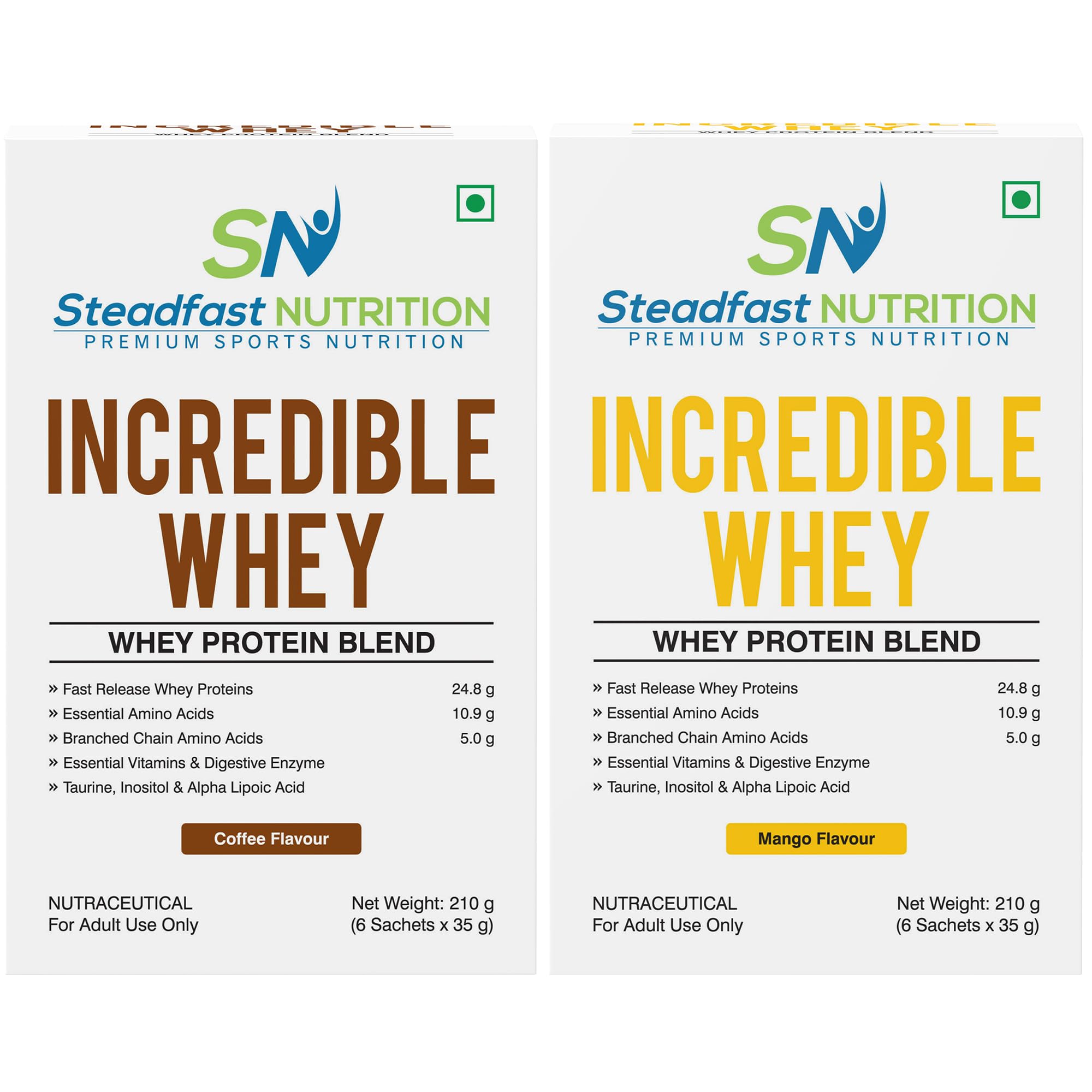 Steadfast Nutrition Incredible Whey Protein Blend Essential Amino Acids Protein Powder (Pack of 2, Coffee 12 Sachets, 420g) — Amazon image 16