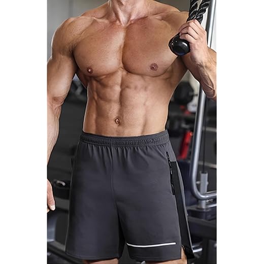 Short esportivo masculino cinza escuro respirável leve ideal para esportes e uso casual, design versátil, Preto 1, M