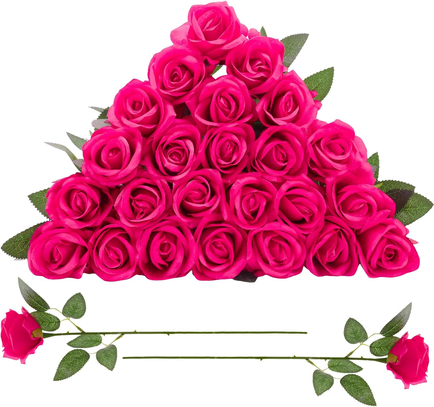 24 Pcs Hot Pink Rose Artificial Flowers with Long Stem Real Touch Silk Roses Bulk for Wedding, Party, Table Centerpieces Bright Pink Bouquet, Bridal, Home Decor - Image 9