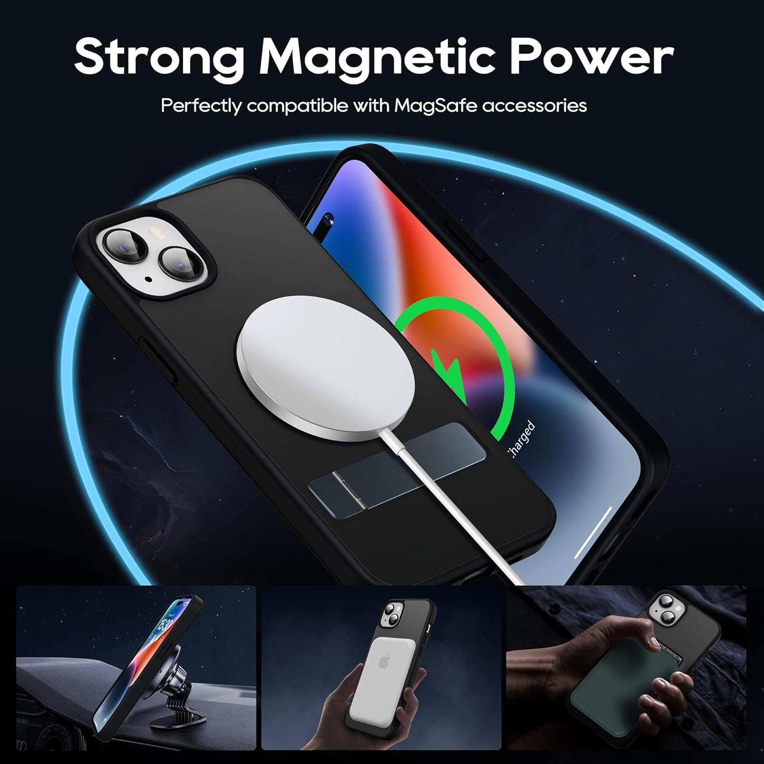 Magnetic Case for iPhone 15 Case with Stand, Slim Kickstand with Screen Protector Compatible with Magsafe Shockproof Translucent Matte Cases Phone Case Cover 6.1-Inch (2023), Black - Image 5